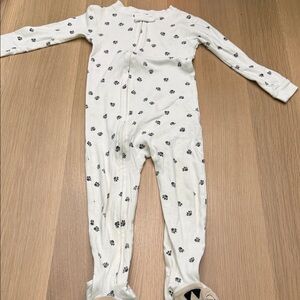 White and Black Paw Print Toddlers Footie Pajamas